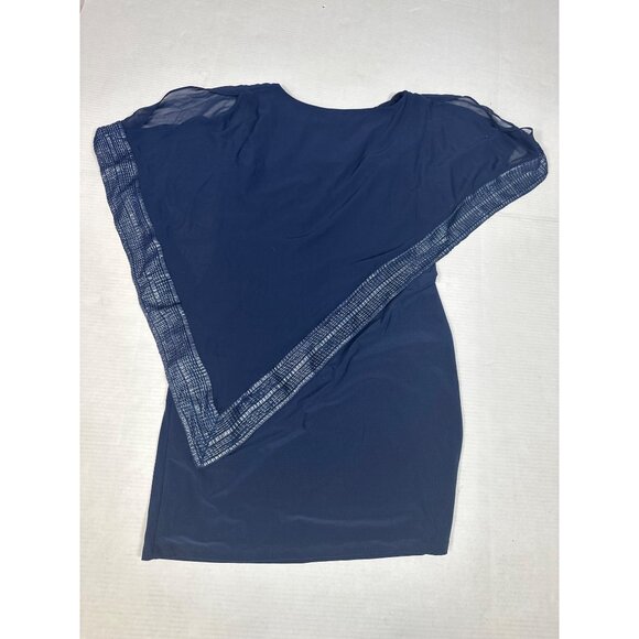 SLNY Womens size 12 Cold Shoulder Sheer Poncho Dress Blue - Picture 7 of 7